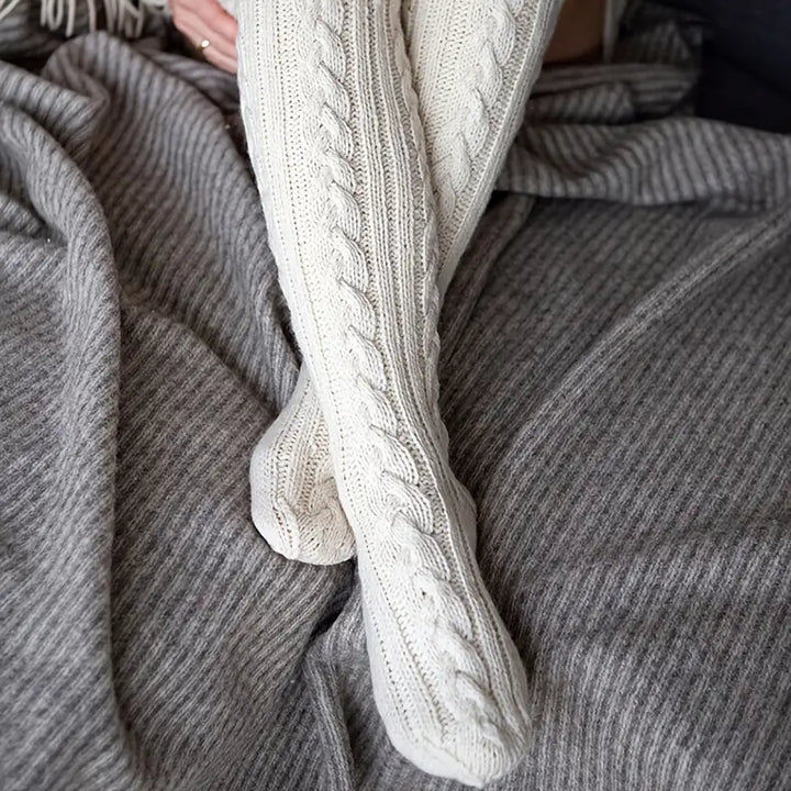 Cozy Cotton Cable Knit Thigh Highs