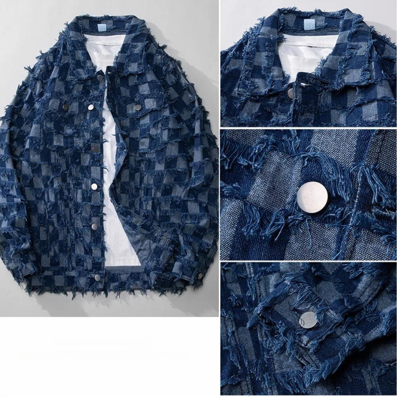 Mosaic Frayed Denim Jacket