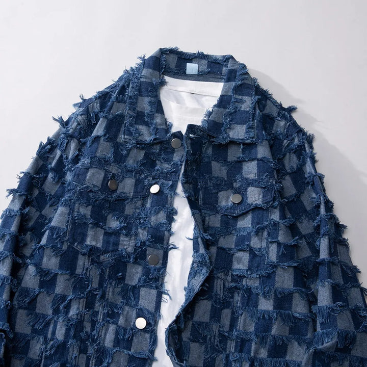 Mosaic Frayed Denim Jacket