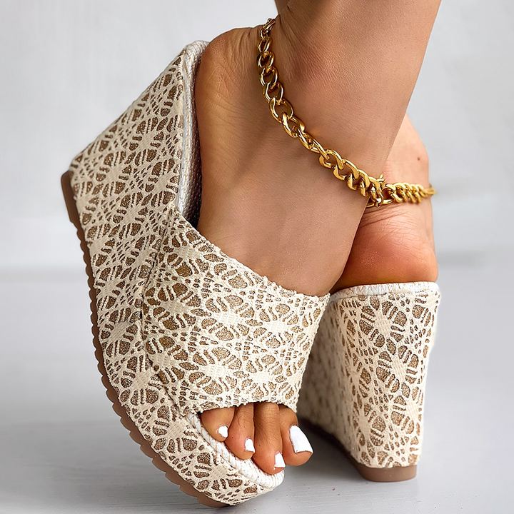 Elysian Lace Peep Toe Wedges