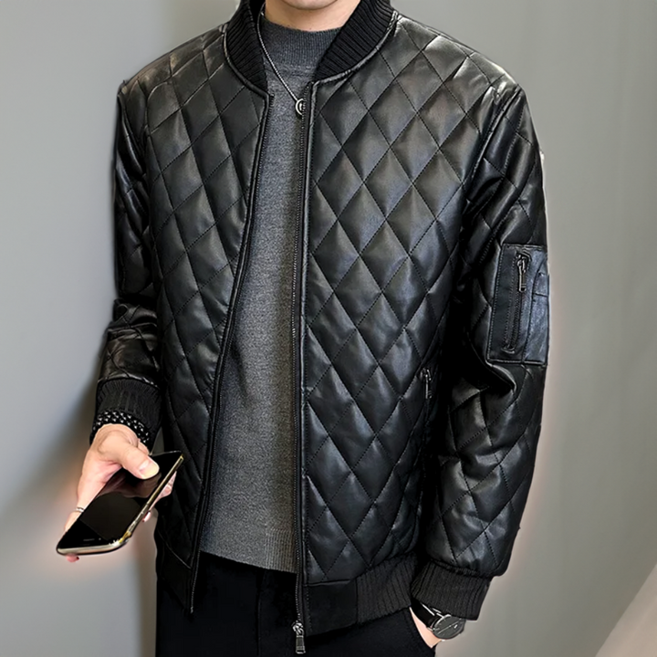 Diamond Quilted Leather Bomber