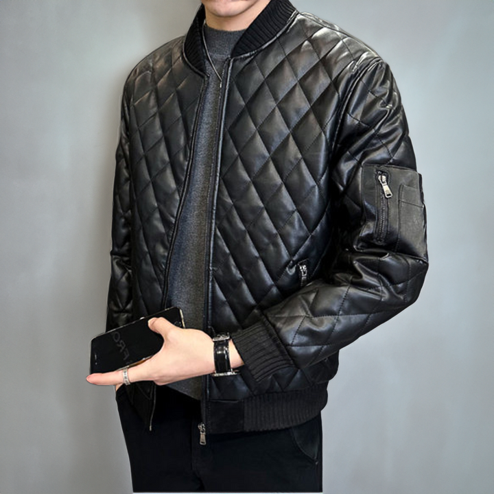 Diamond Quilted Leather Bomber